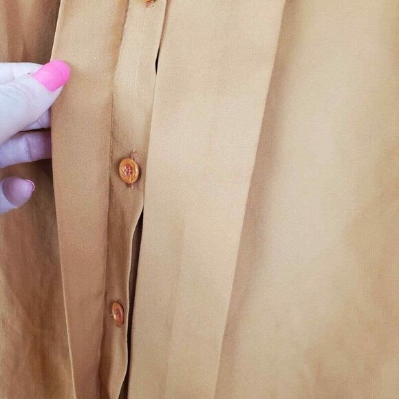 70s womens burnt orange pleat front top career button up blouse L - Picture 7 of 9